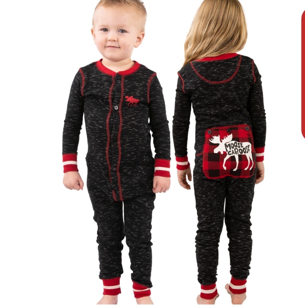 NWT Lazy One Plaid Moose Caboose Flapjack Union Suit